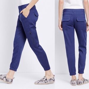VINCE Linen Cargo Slim Leg Pants Blue Mid Rise Zipper Pockets Skinny Size 2